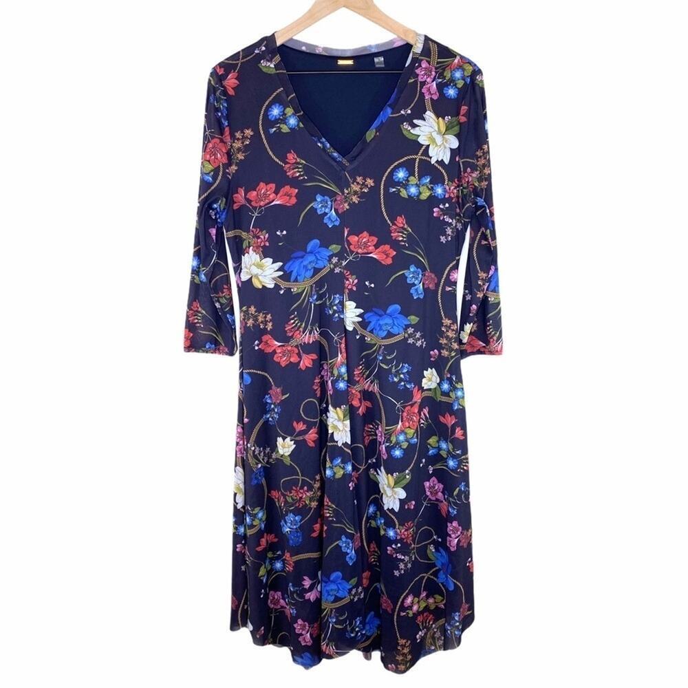 T Tahari Women’s Stretch Fit & Flare Floral Asymmetrical Hem Dress Size 14